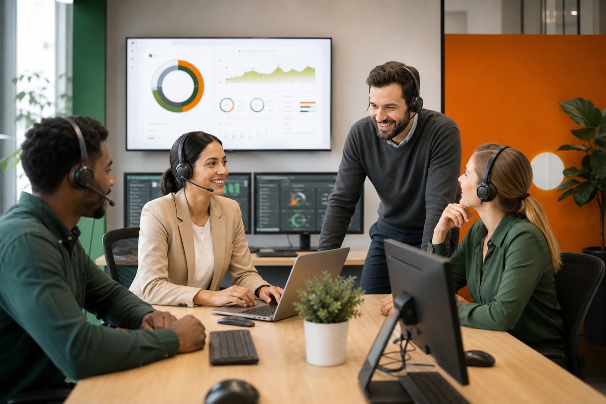 CommServ customer care team collaborating on client support